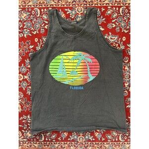 Vtg 80s Florida Beach Palm Tree Sailboat Faded Tank Top L Surf Grunge 90s